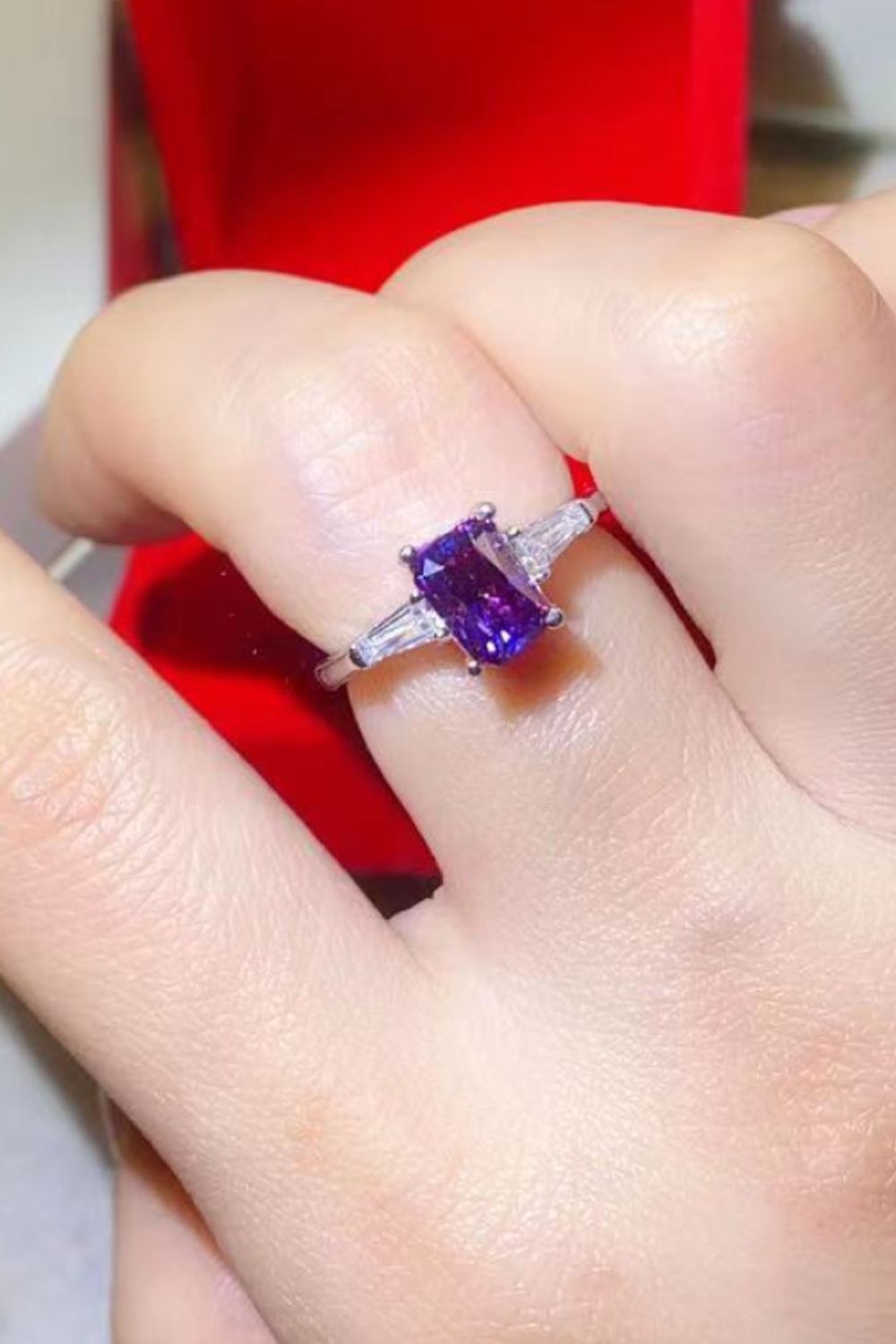 Moissanite Platinum-Plated Rectangle Ring In Purple