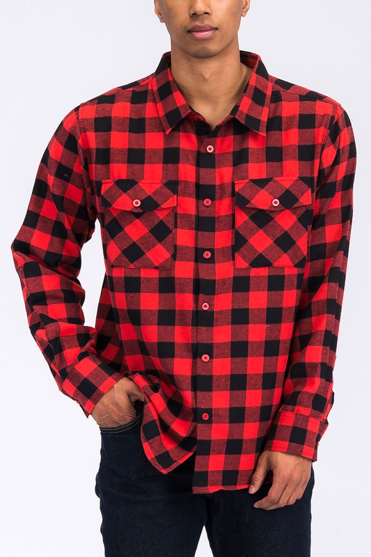 Weiv Regular Fit Checker Plaid Flannel Long Sleeve