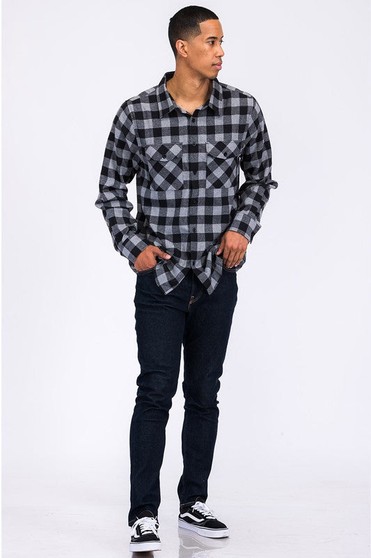 Weiv Regular Fit Checker Plaid Flannel Long Sleeve