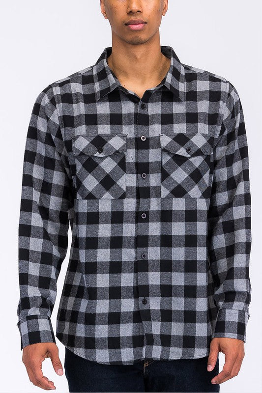 Weiv Regular Fit Checker Plaid Flannel Long Sleeve