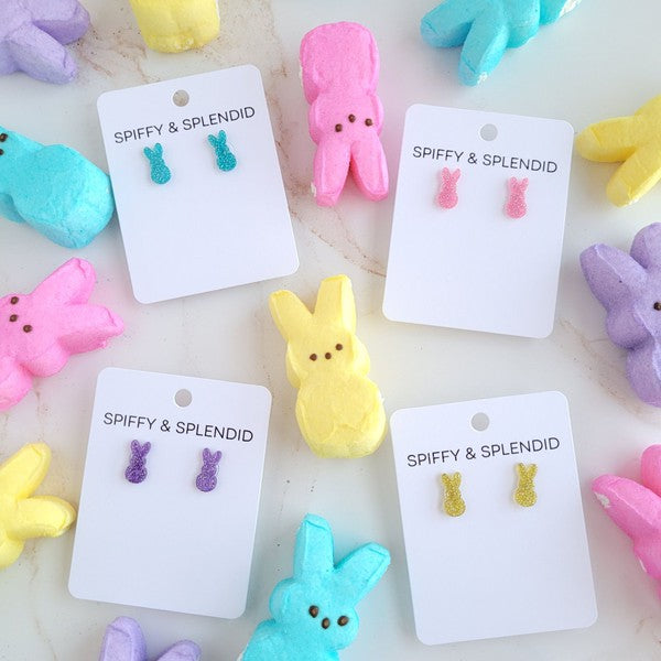 Spiffy & Splendid Glitter Bunny Studs - Yellow