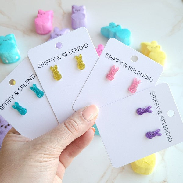 Spiffy & Splendid Glitter Bunny Studs - Yellow