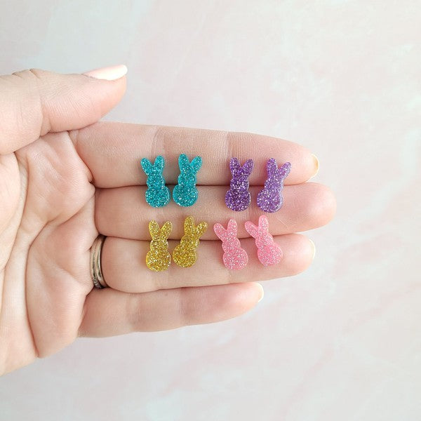 Spiffy & Splendid Glitter Bunny Studs - Yellow
