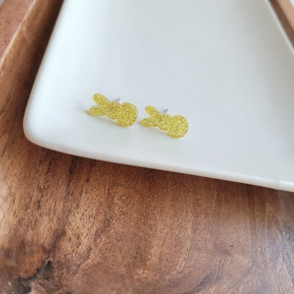 Spiffy & Splendid Glitter Bunny Studs - Yellow