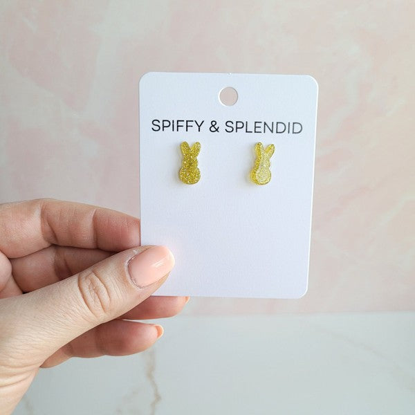 Spiffy & Splendid Glitter Bunny Studs - Yellow