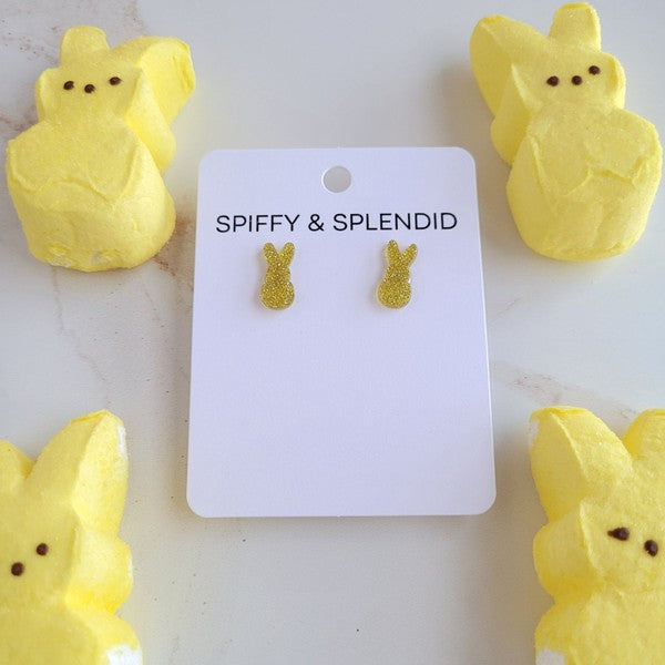 Spiffy & Splendid Glitter Bunny Studs - Yellow