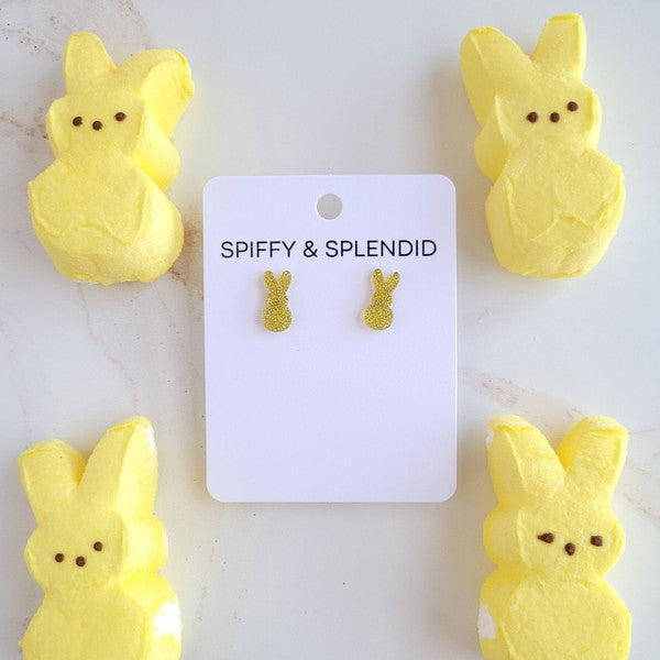 Spiffy & Splendid Glitter Bunny Studs - Yellow