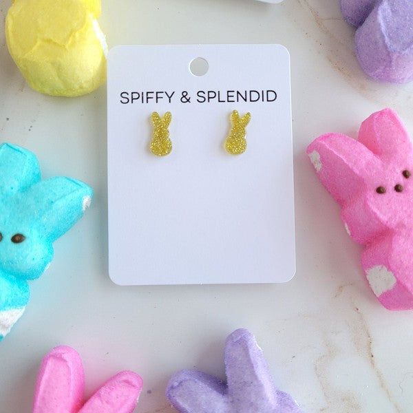 Spiffy & Splendid Glitter Bunny Studs - Yellow