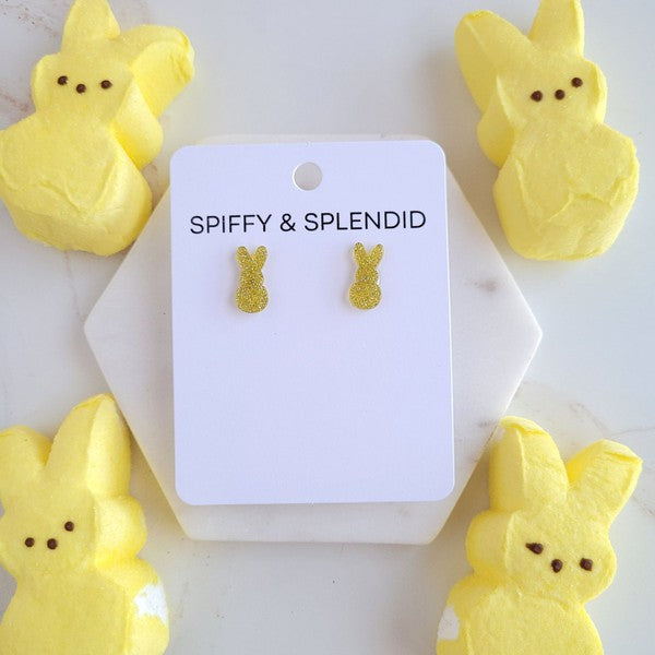 Spiffy & Splendid Glitter Bunny Studs - Yellow