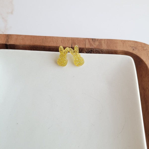 Spiffy & Splendid Glitter Bunny Studs - Yellow