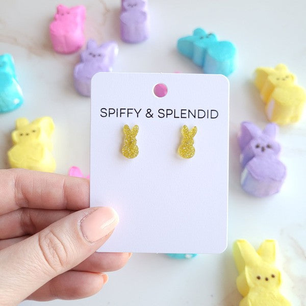 Spiffy & Splendid Glitter Bunny Studs - Yellow