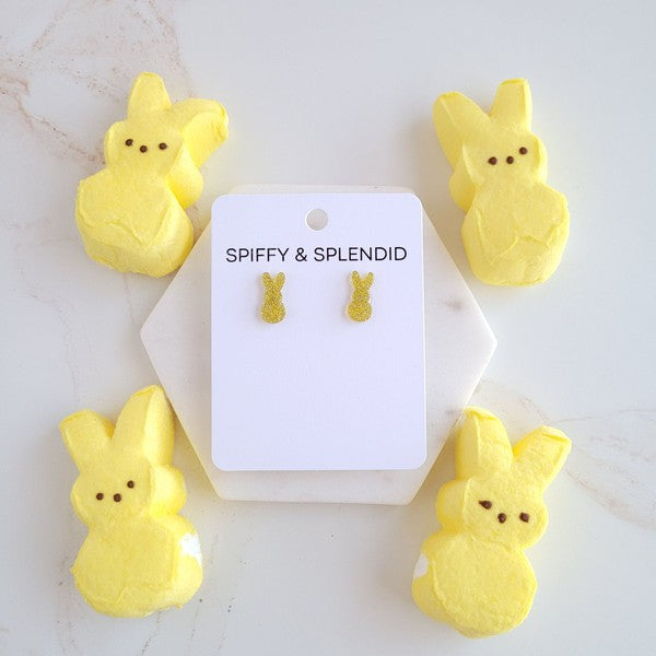 Spiffy & Splendid Glitter Bunny Studs - Yellow