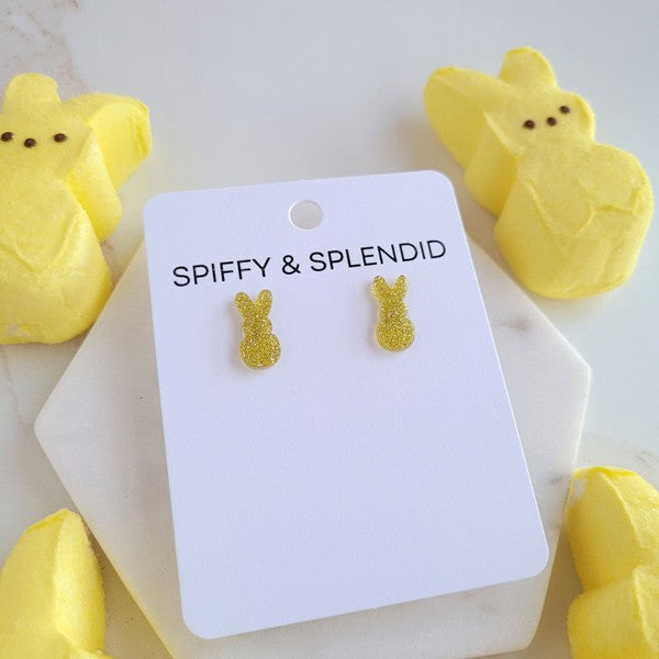 Spiffy & Splendid Glitter Bunny Studs - Yellow