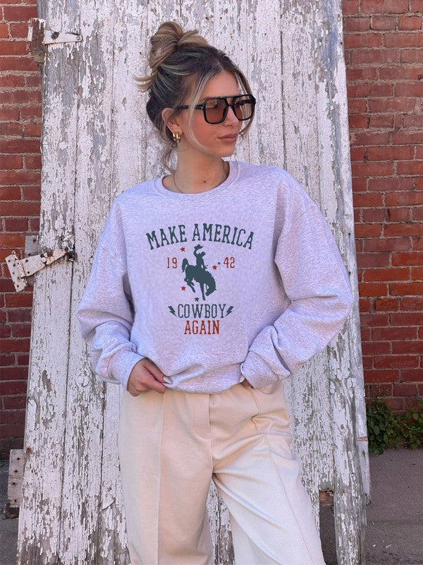 Ocean and 7th Make America Cowboy Again Crew Neck Sweatshirt
