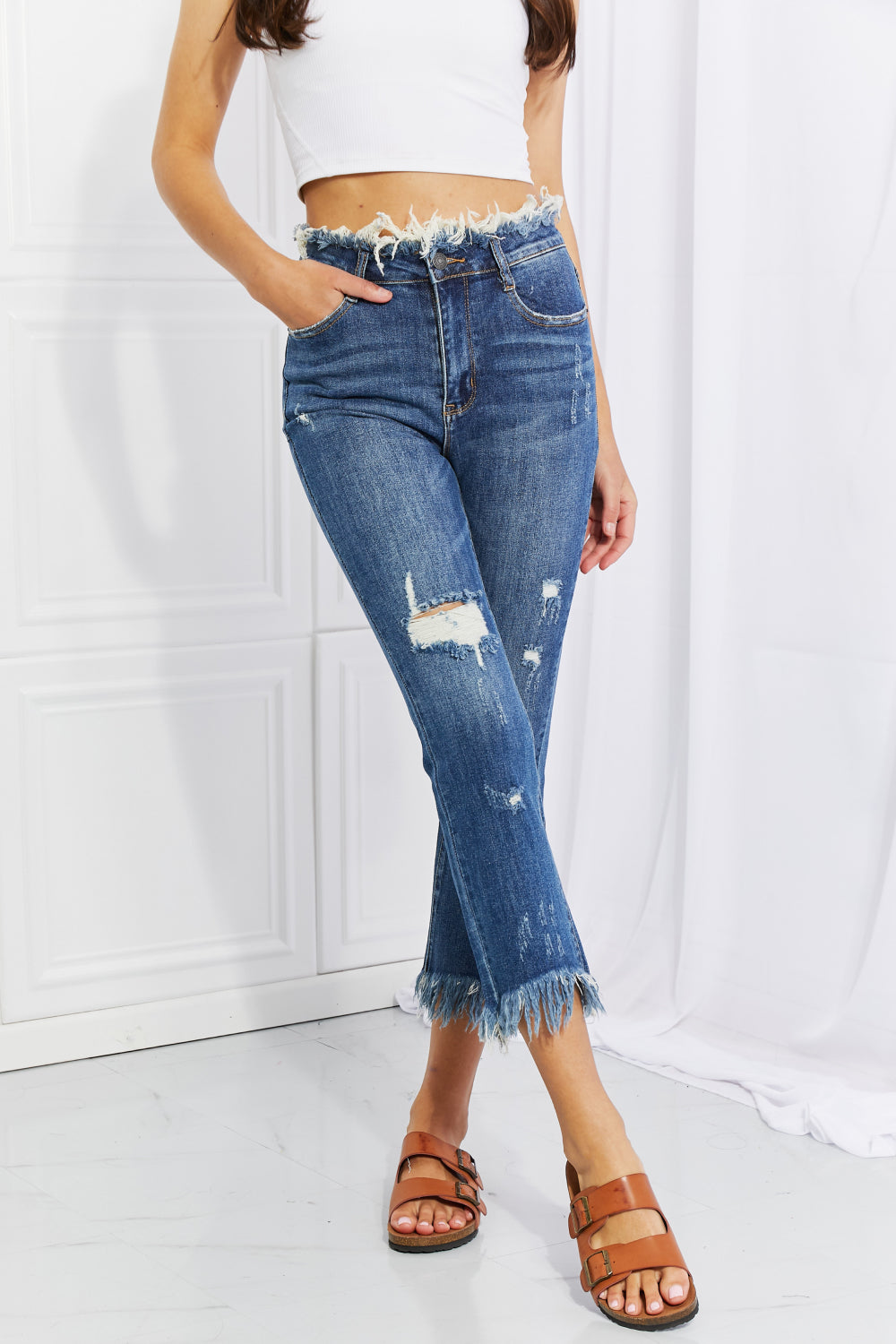 Risen Undone Chic Straight Leg Jeans
