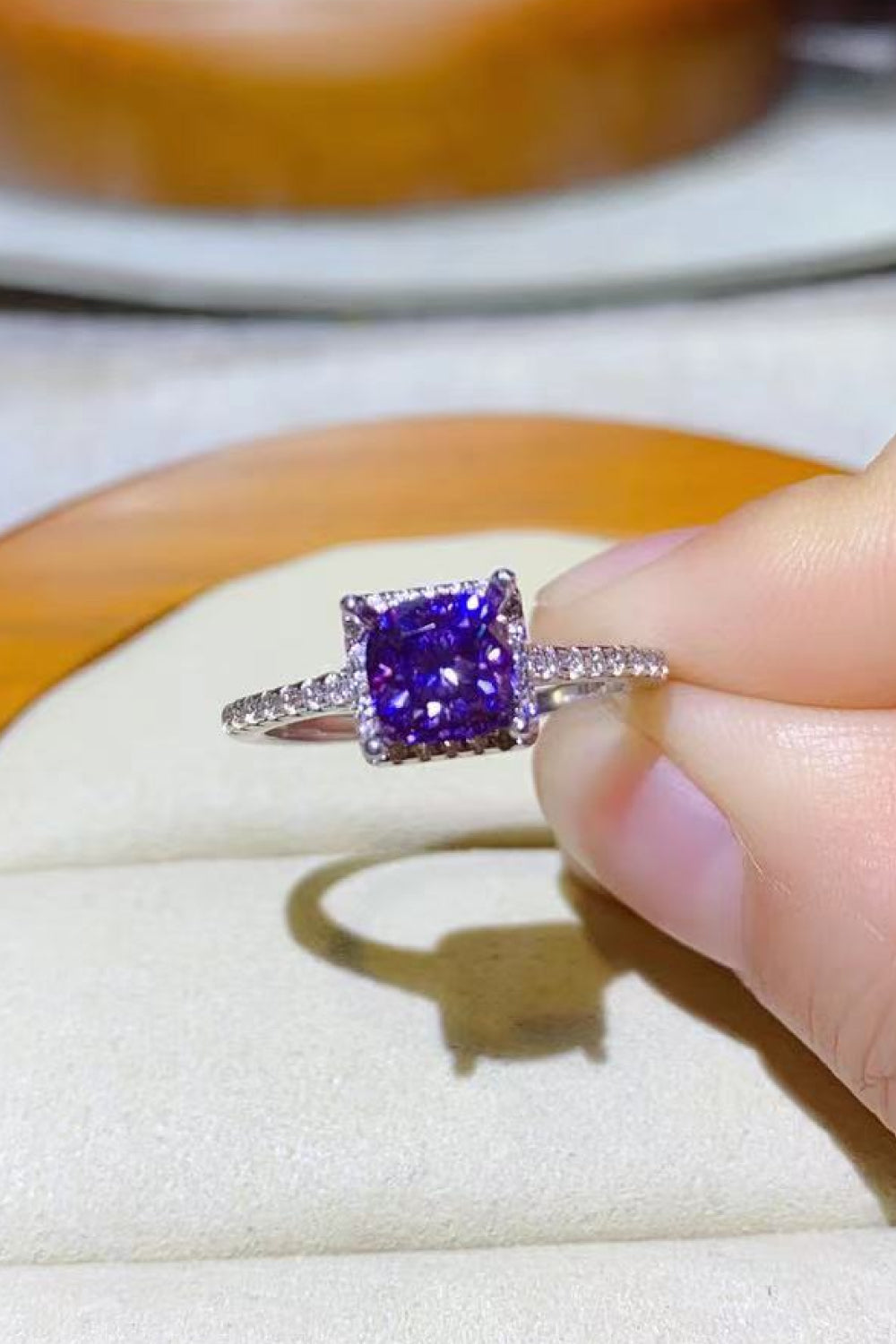 Moissanite Platinum-Plated Square Ring Image 1