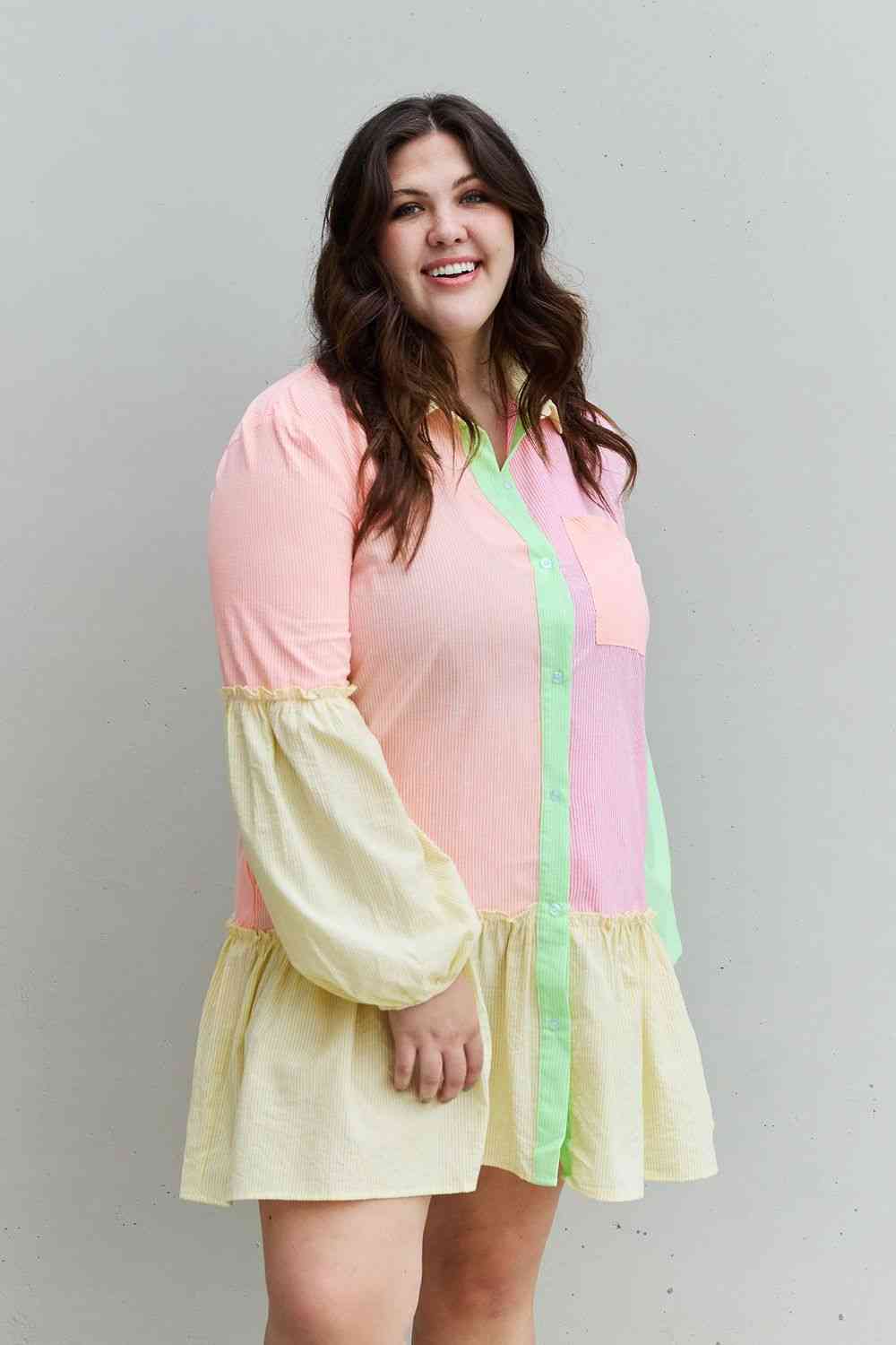 Flying Colors Colorblock Long Sleeve Shirt Dress