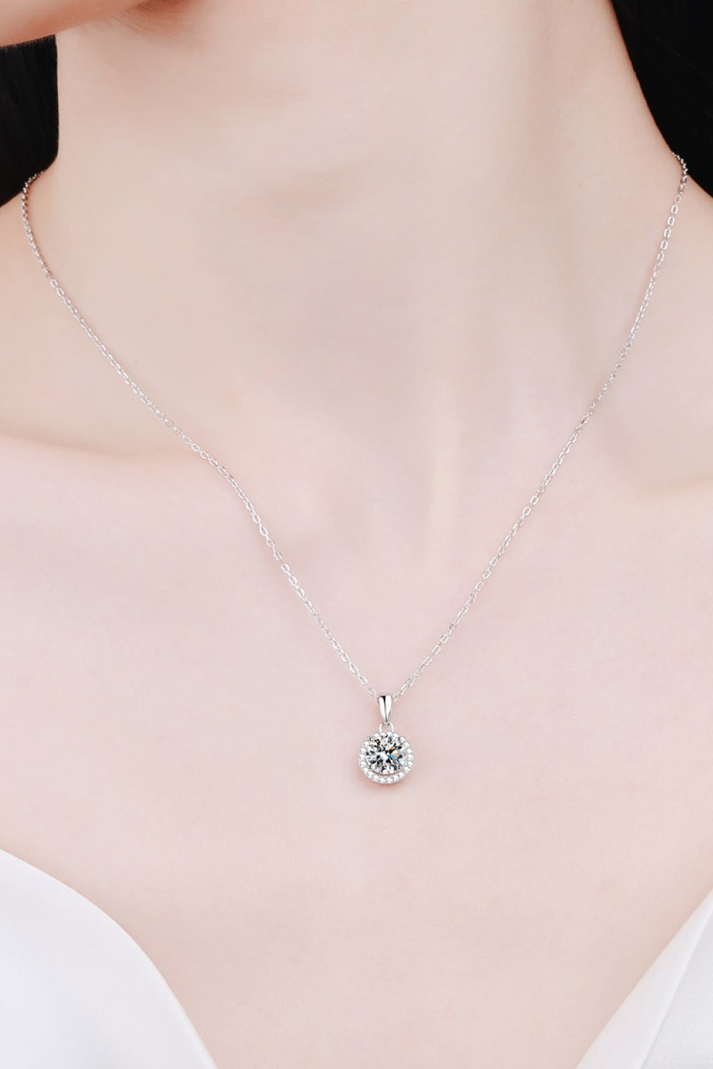 Chance To Charm 1 Carat Moissanite Round Pendant Chain Necklace