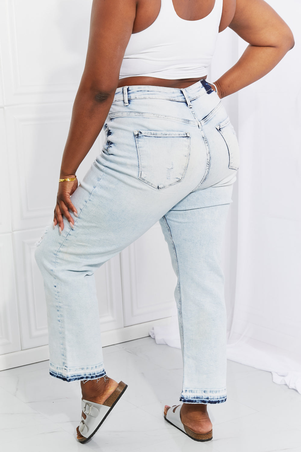 Risen Camille Acid Wash Crop Straight Jeans