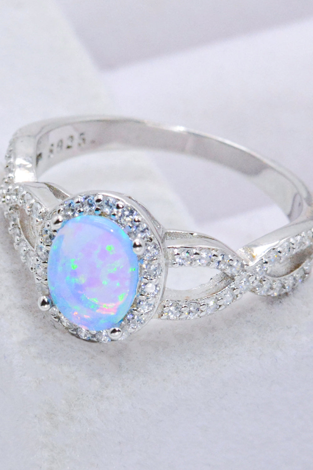 925 Sterling Silver Opal Halo Ring Image2