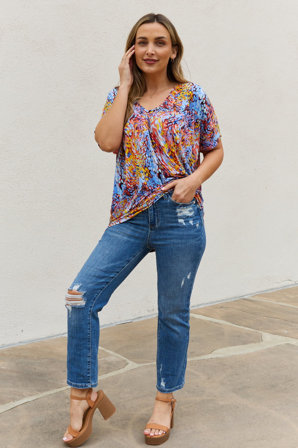 Printed Dolman Flowy Top Image 4