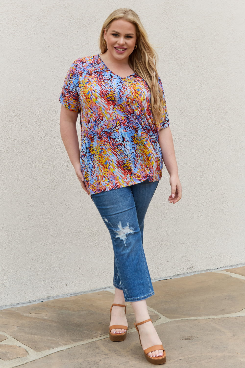 Printed Dolman Flowy Top Image 11