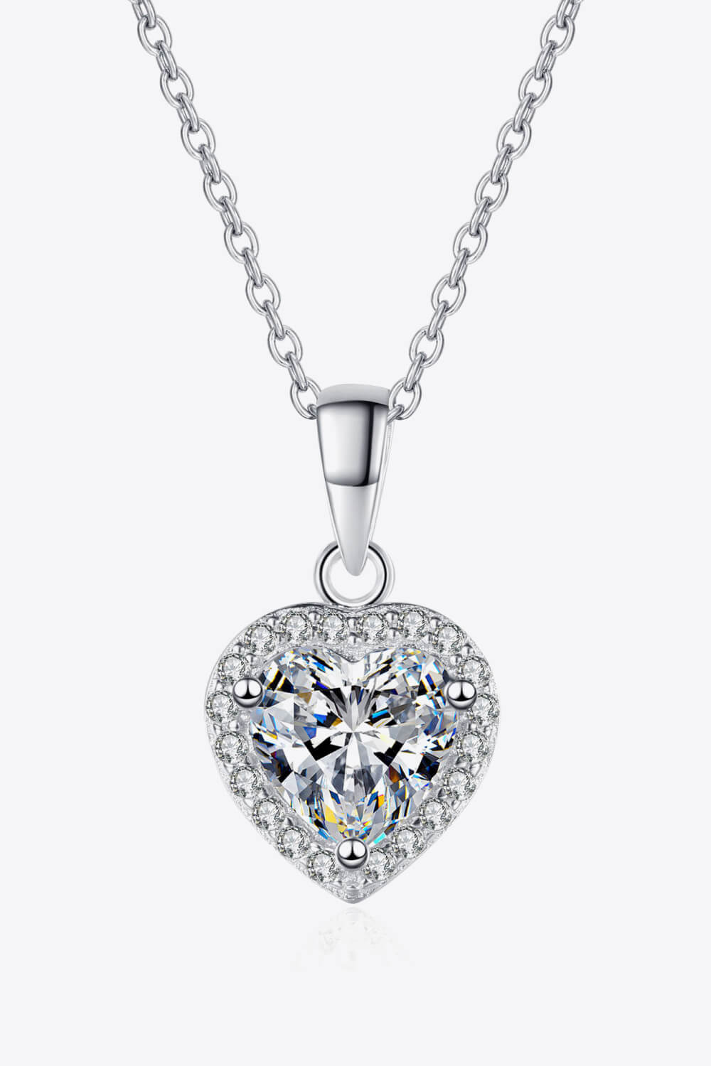 1 Carat Moissanite Heart 925 Sterling Silver Pendant Chain Necklace