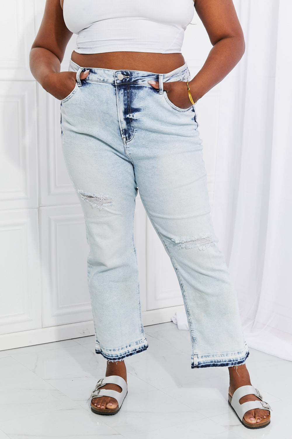 Risen Camille Acid Wash Crop Straight Jeans