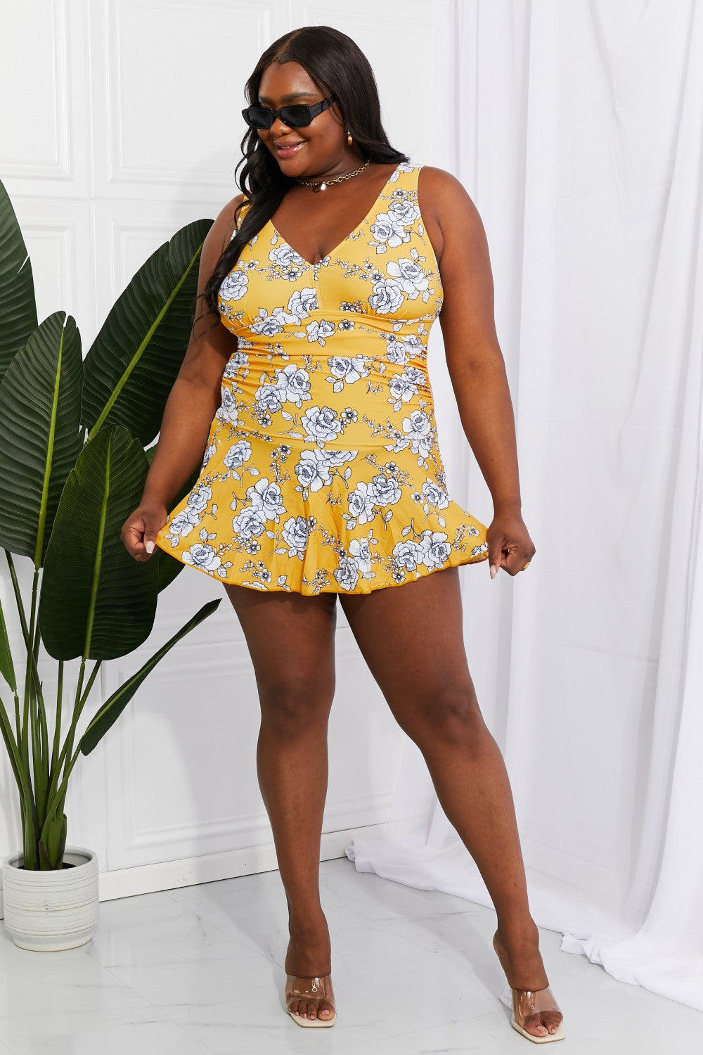 Marina West Swim Clear Waters Swim Dress In Mustard