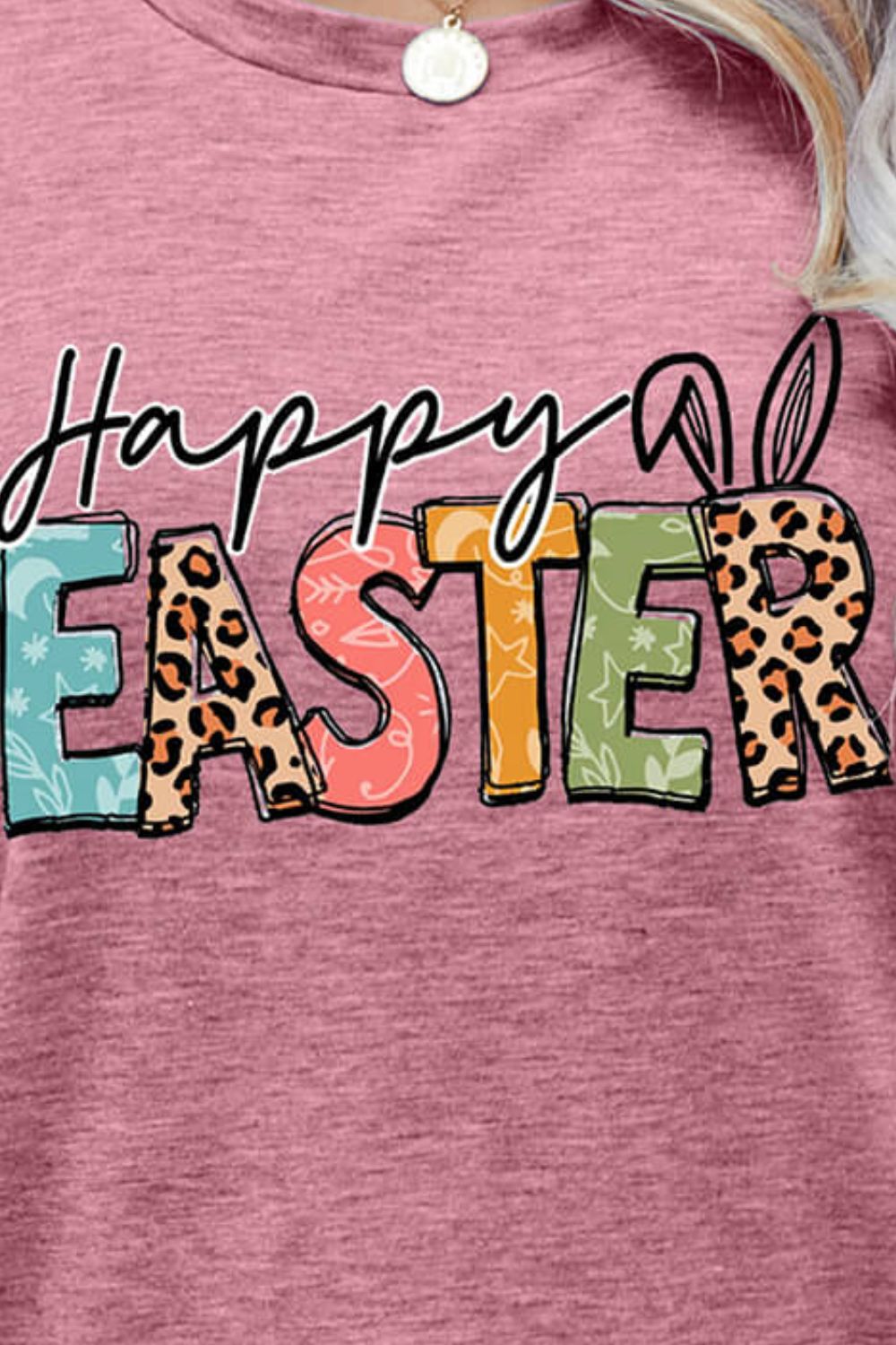 Happy Easter Graphic Round Neck Tee Shirt
