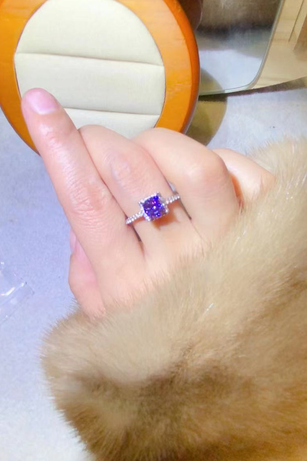 Moissanite Platinum-Plated Square Ring Image 3