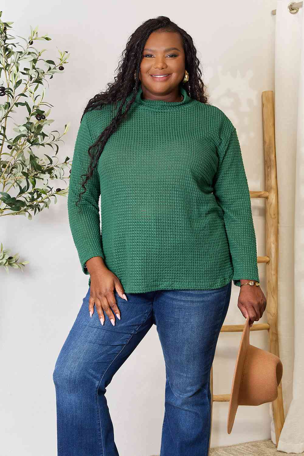 Culture Code Dropped Shoulder Long Sleeve Slit Blouse