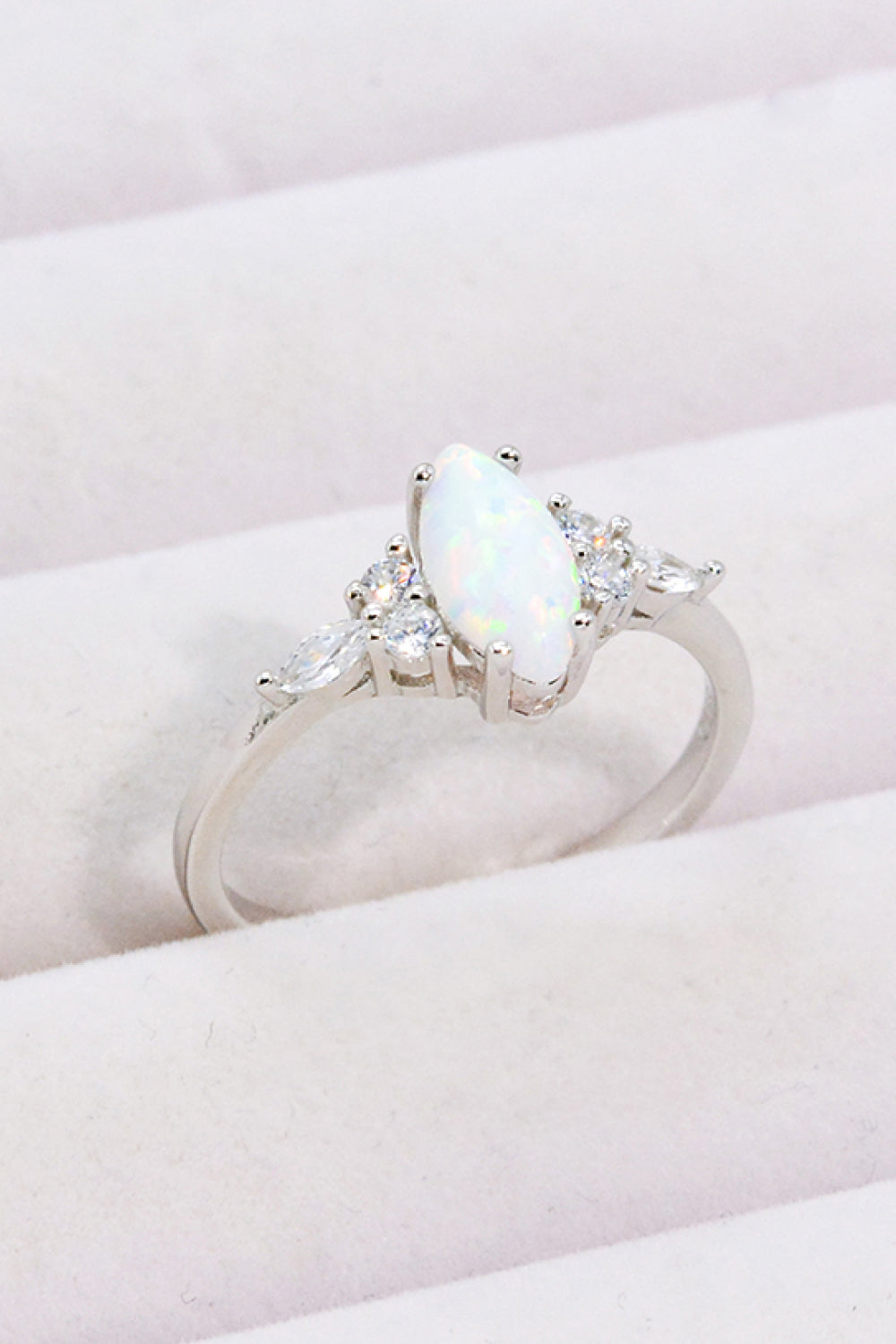 Opal And Zircon Platinum-Plated Ring