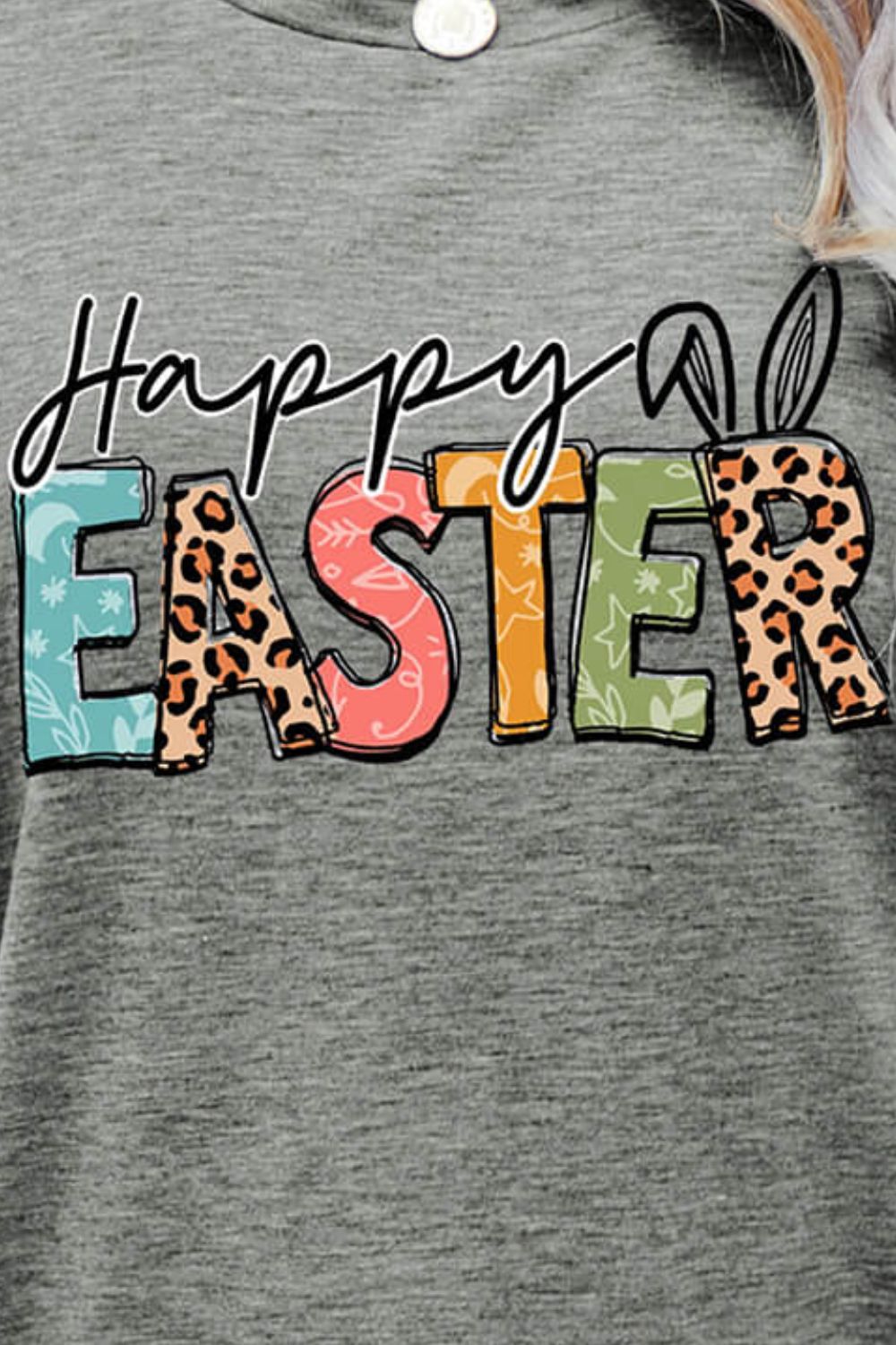 Happy Easter Graphic Round Neck Tee Shirt