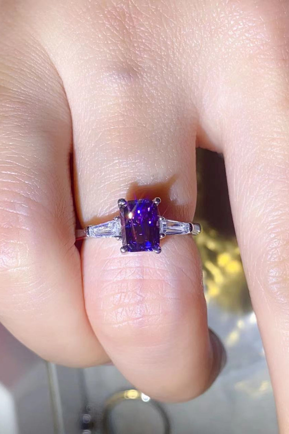 Moissanite Rectangle Ring In Purple 1