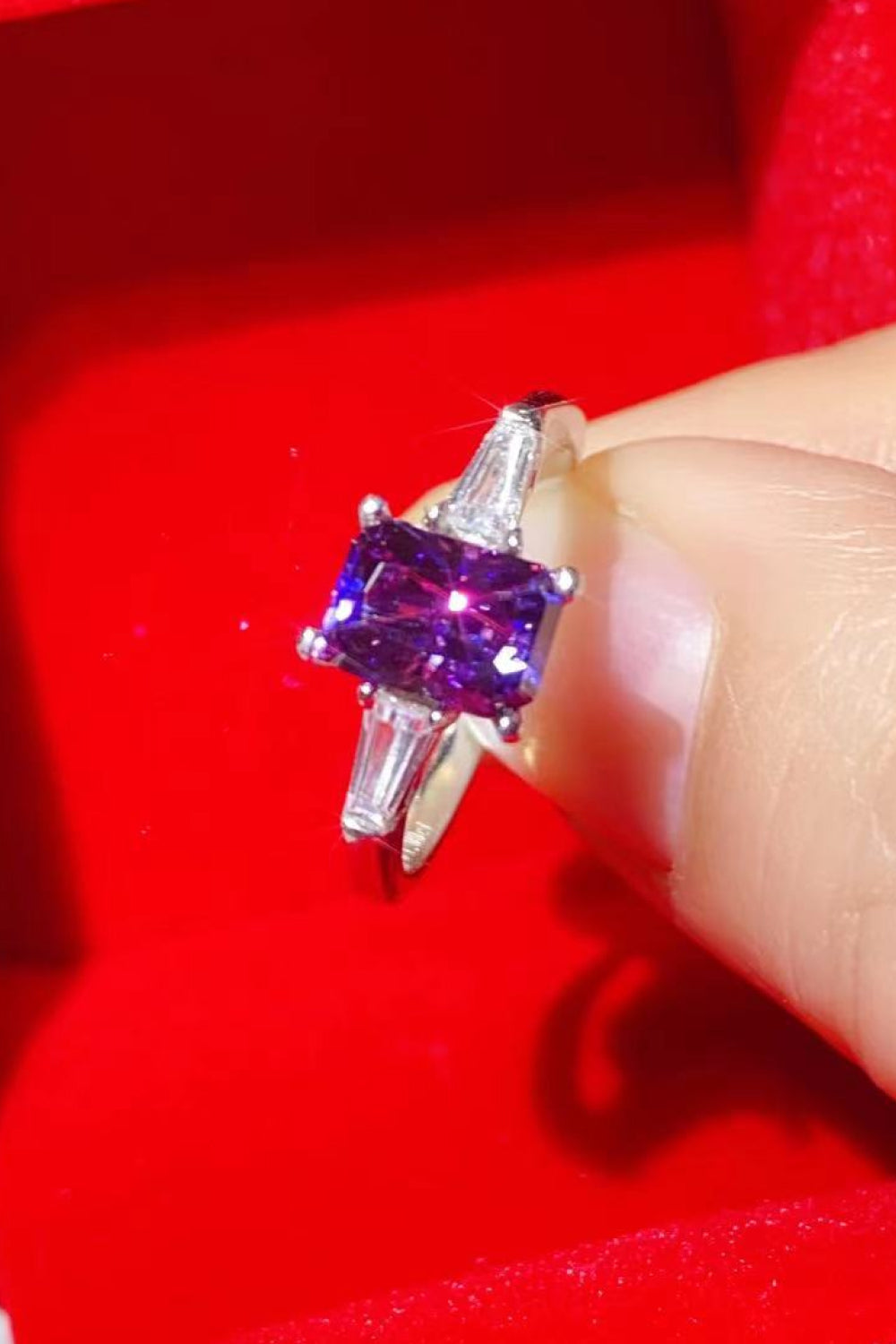 Moissanite Rectangle Ring In Purple 2