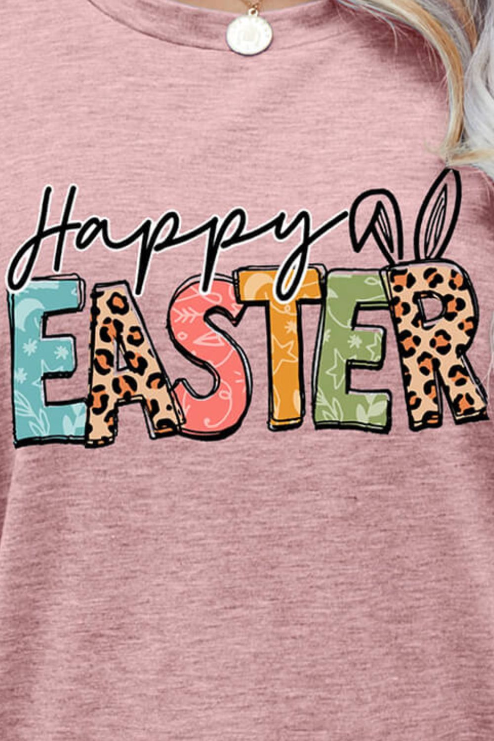 Happy Easter Graphic Round Neck Tee Shirt