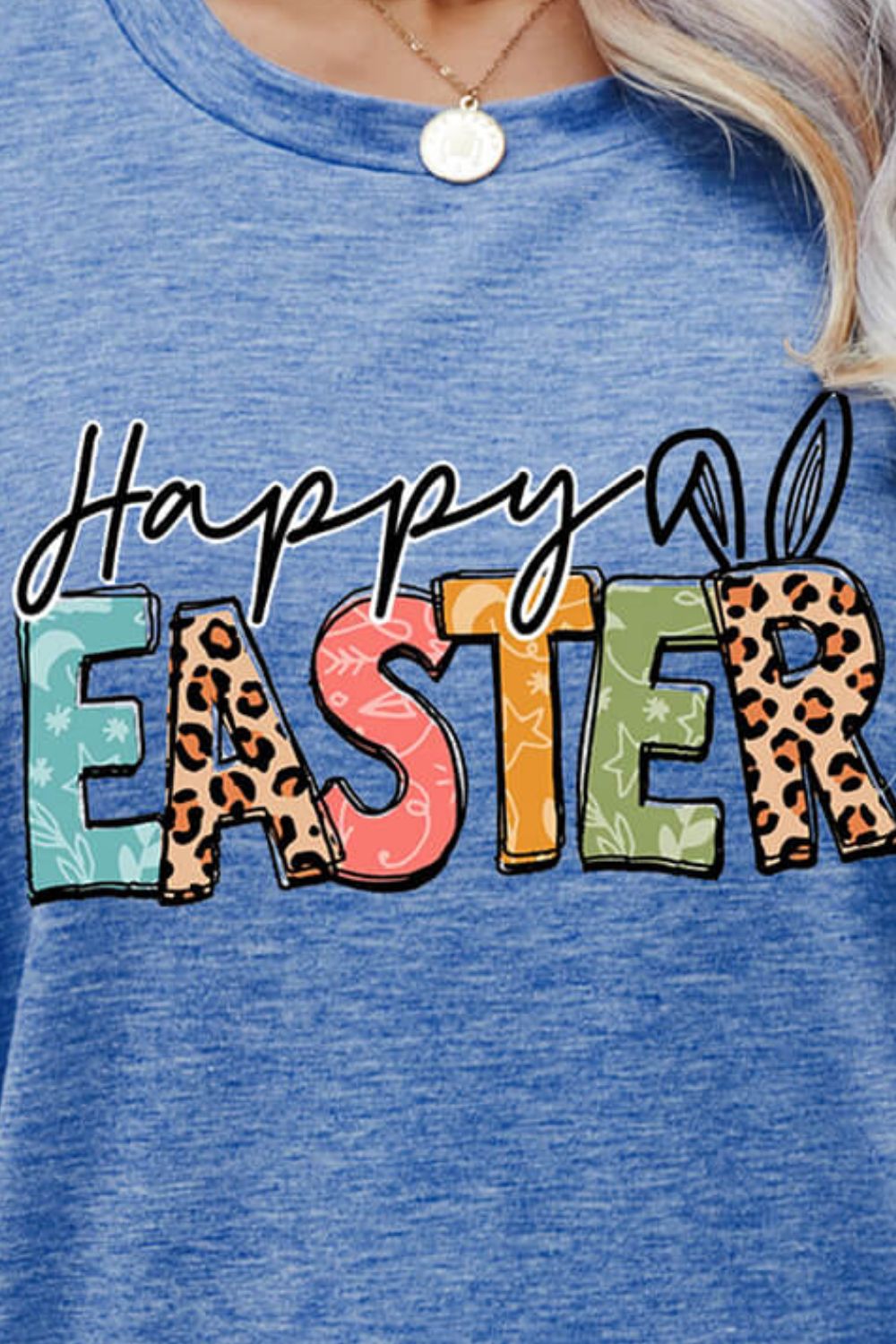 Happy Easter Graphic Round Neck Tee Shirt