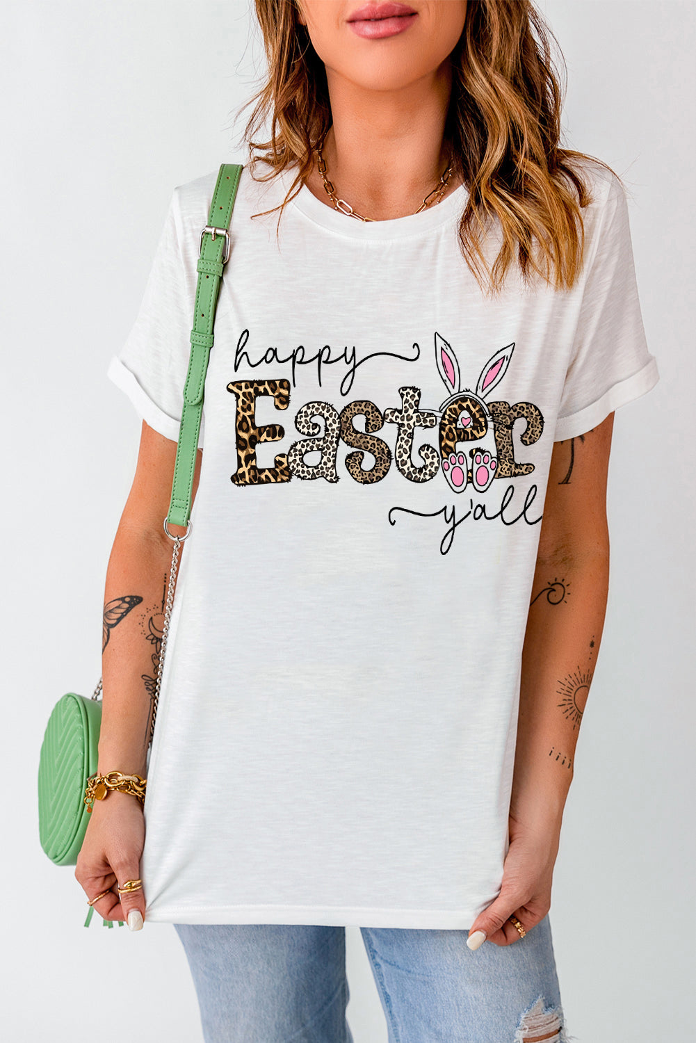 Happy Easter Y'All Graphic Round Neck Tee