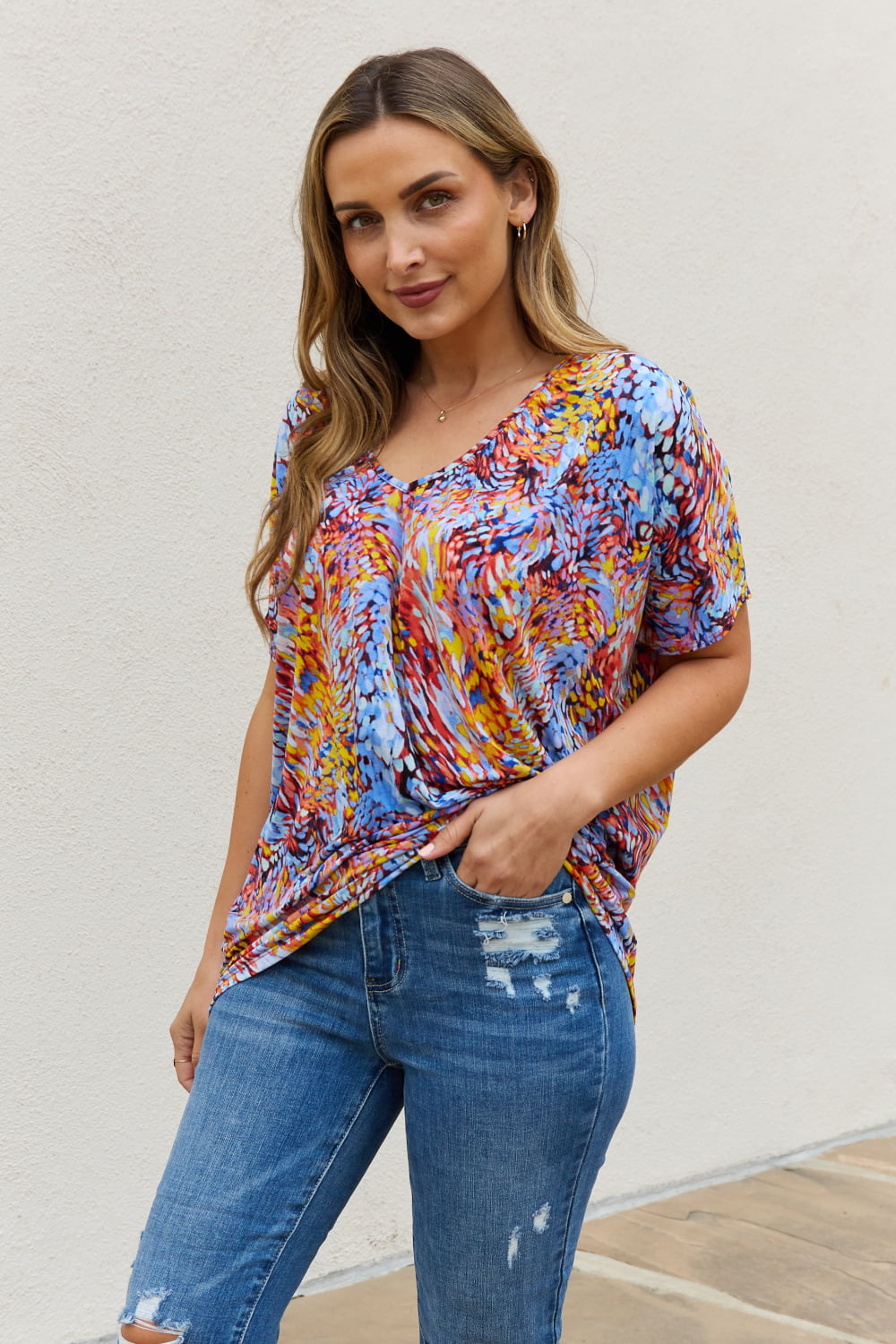 Printed Dolman Flowy Top Image 2