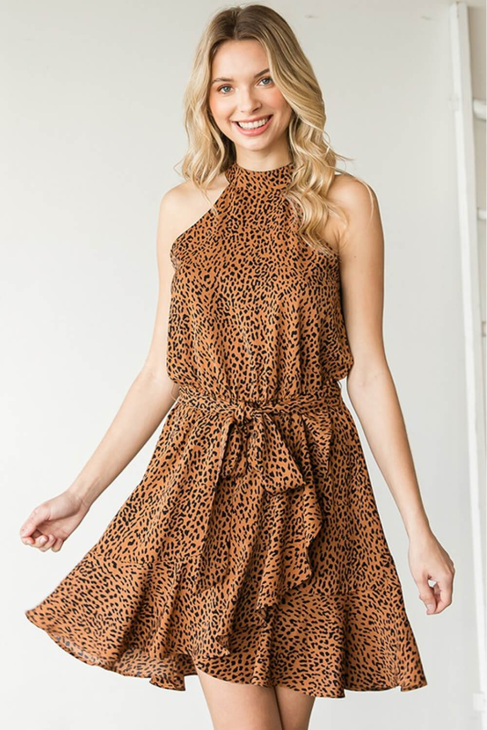 First Love Leopard Belted Sleeveless Dress