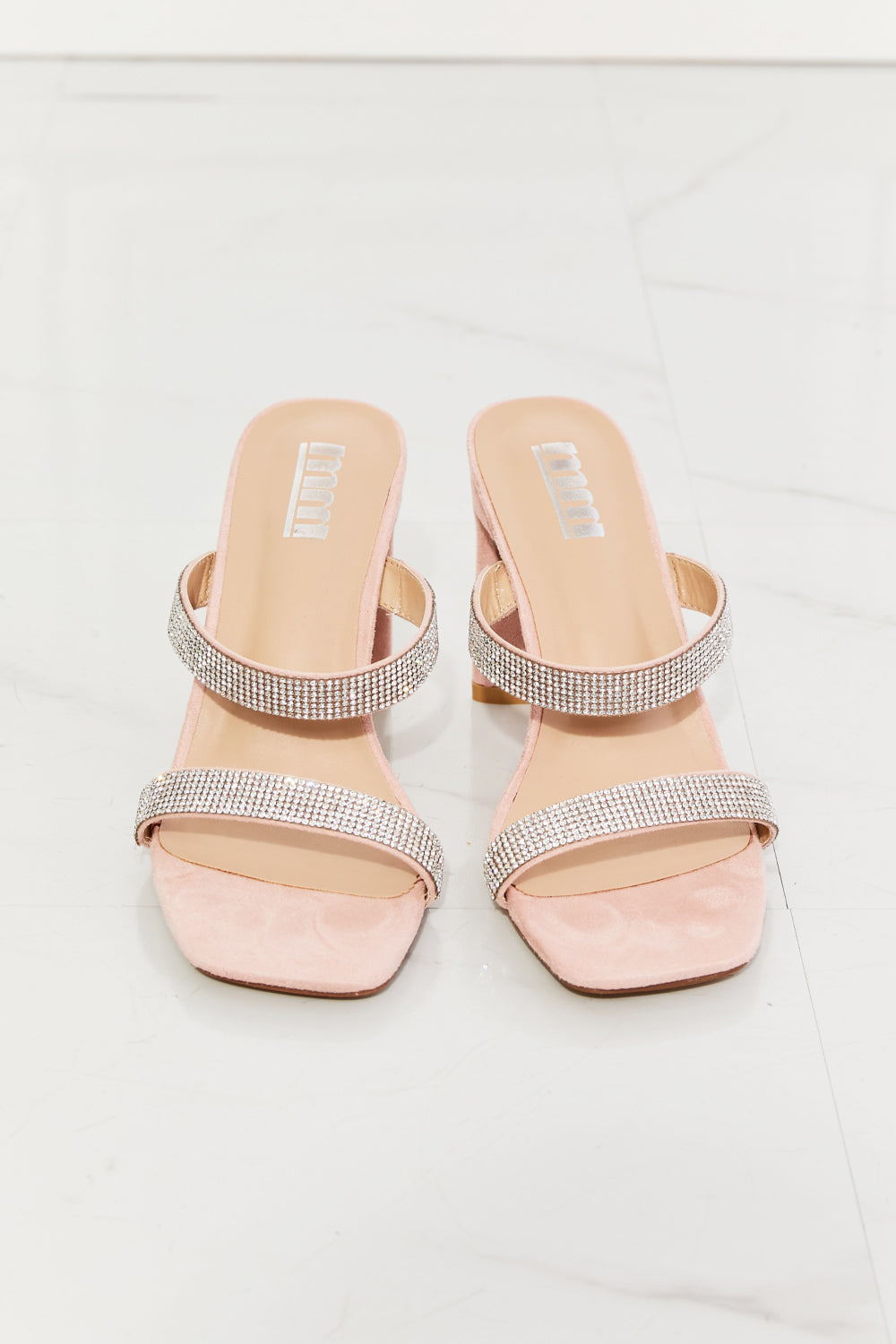 Mmshoes Leave A Little Sparkle Rhinestone Block Heel Sandal In Pink