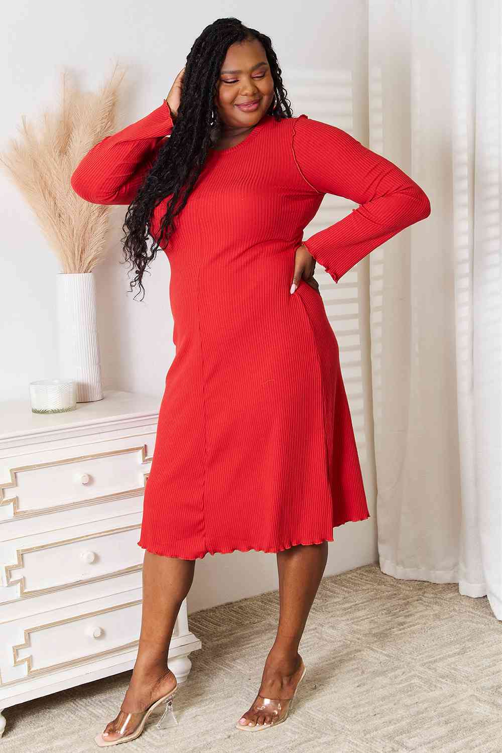 Culture Code Round Neck Long Sleeve Dress