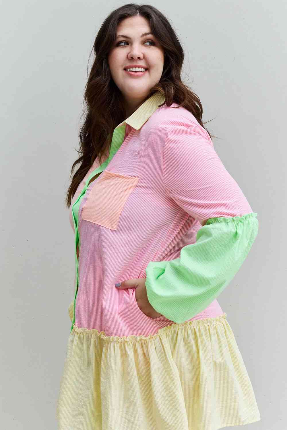 Flying Colors Colorblock Long Sleeve Shirt Dress