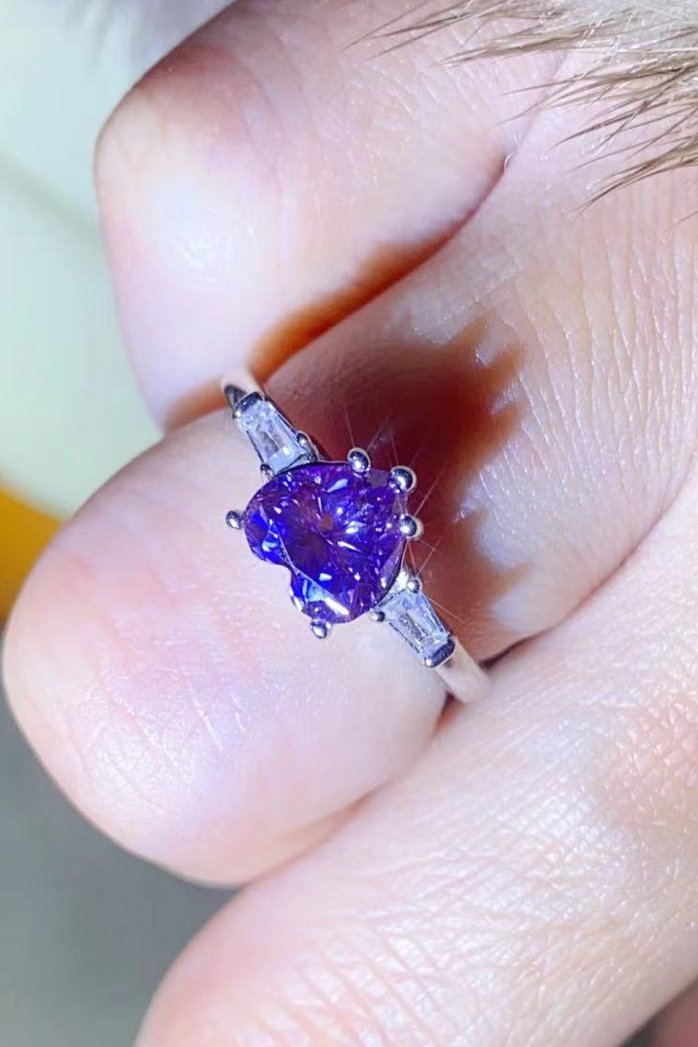 Moissanite  Platinum-Plated Ring Purple 3