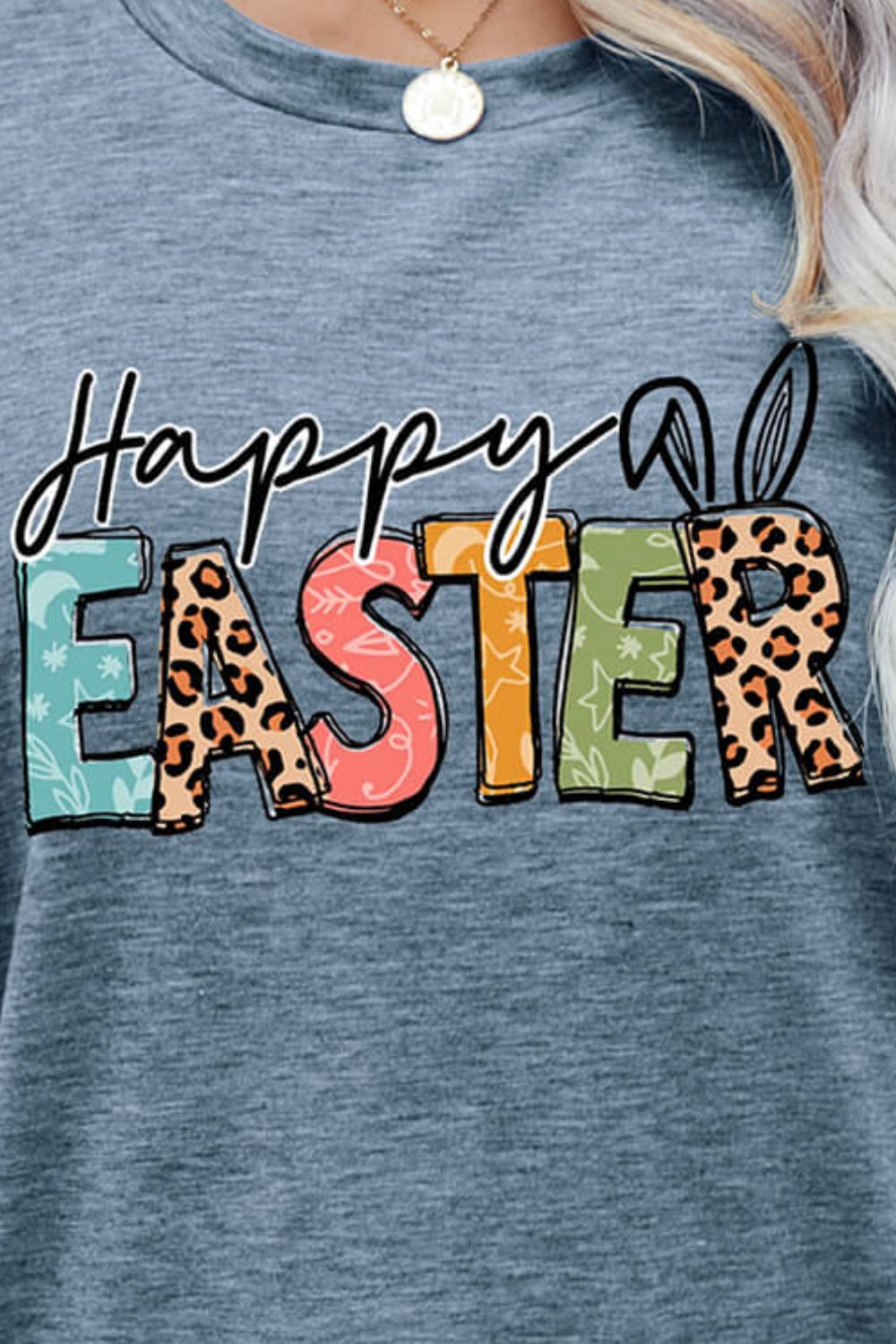 Happy Easter Graphic Round Neck Tee Shirt