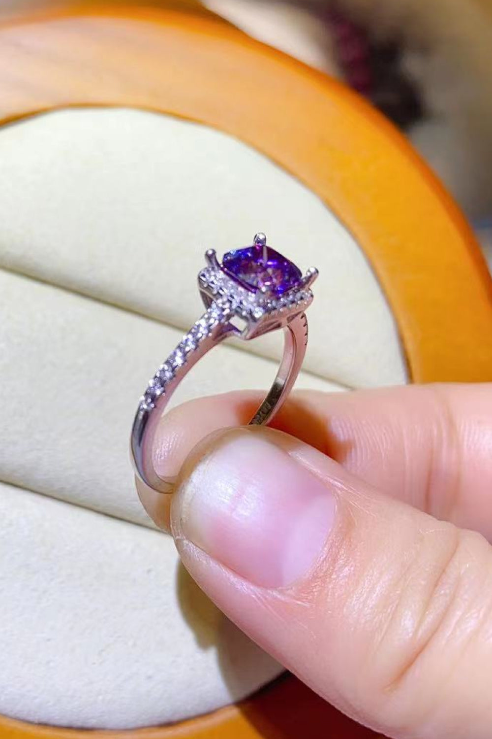 Moissanite Platinum-Plated Square Ring Image 2