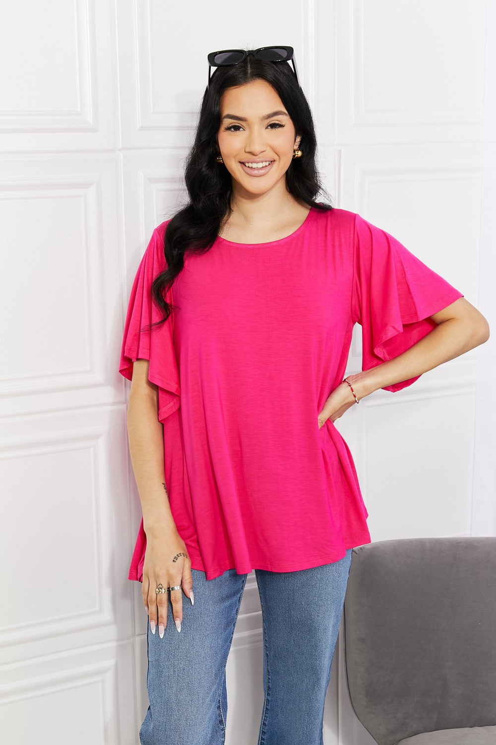 Yelete More Than Words Flutter Sleeve Top