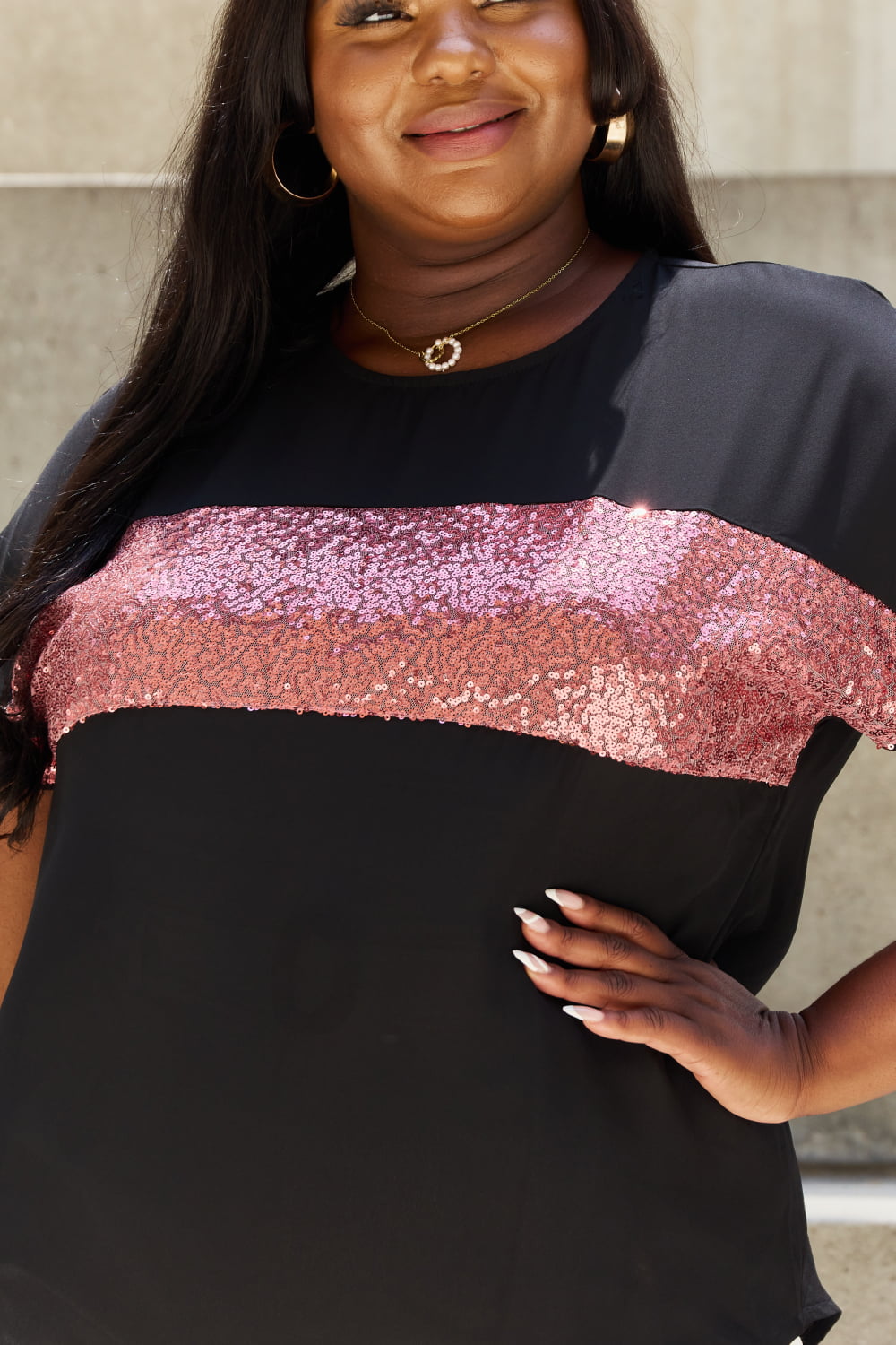 Sew In Love Shine Bright Center Mesh Sequin Top in Black/Mauve